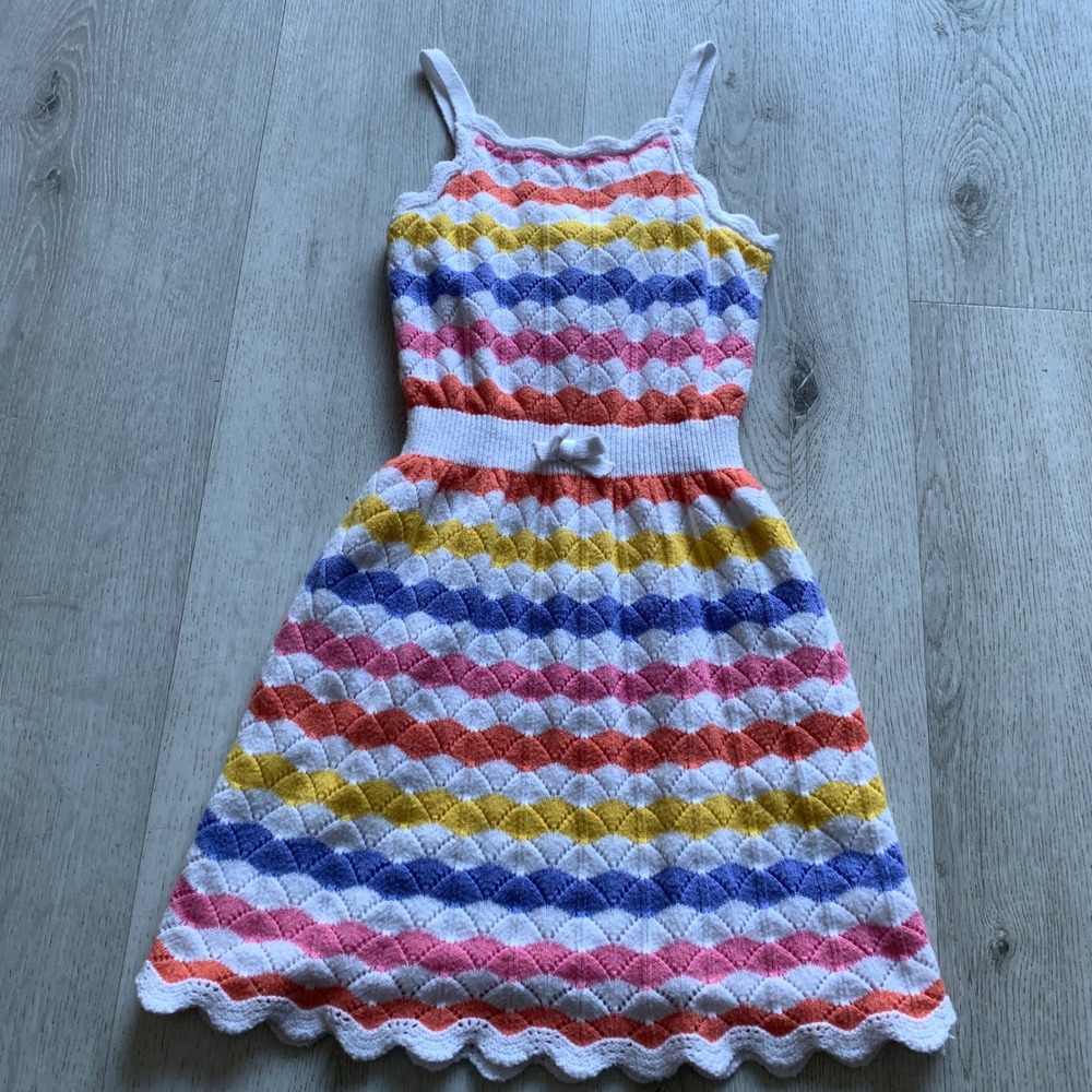 Janie and Jack Girls' Striped Crochet Dress,‎ Size 6